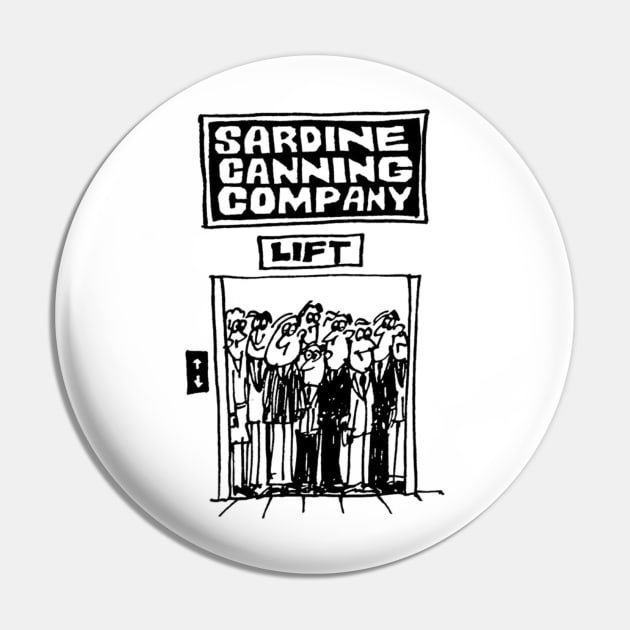 People in a Lift at a Sardine Canning Factory Pin by NigelSutherlandArt