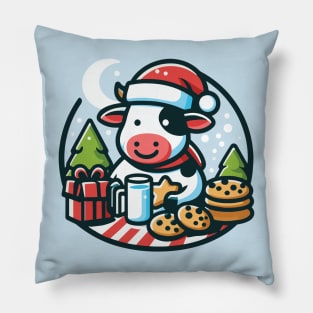 Christmas Cow with Milk and Cookies Pillow