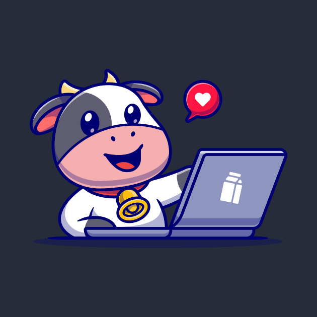 Cute Cow Working On Laptop Cartoon by Catalyst Labs