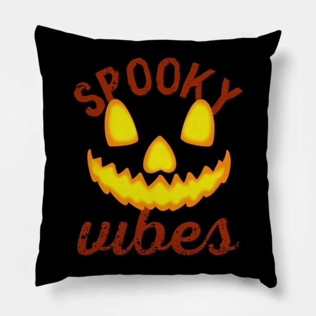 Spooky Vibes Pumpkin Face Halloween Pillow by Art by Biyan