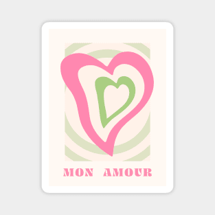 Mon amour, Heart, Groovy art, Preppy decor, Valentine's Day, Y2K aesthetic, Danish pastel Magnet