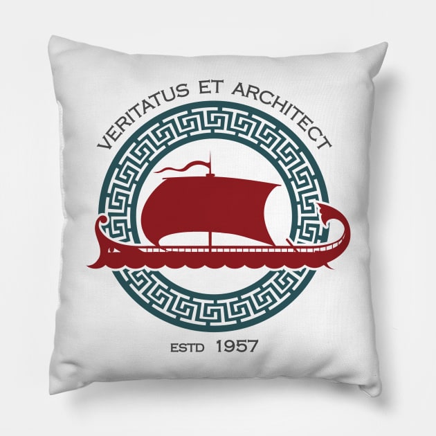 Ancient Galley Docking or Shipyard Company Emblem Pillow by devaleta