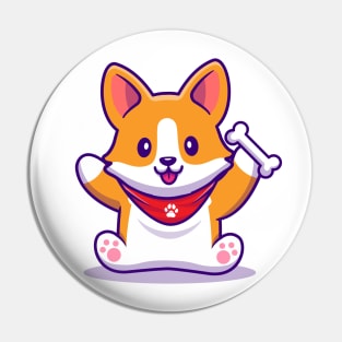 Cute Corgi Holding Bone Pin