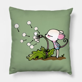 White Mouse and Dandelion Pillow