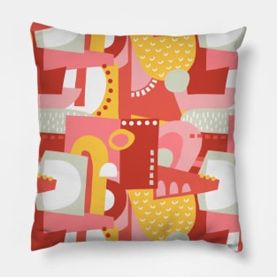 Abstract Shapes Collage Kids Pink Red Yellow White Pillow