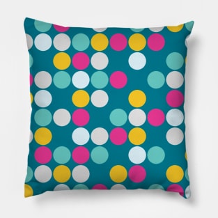 Colorful Circles Pattern Ocean Blue Turquoise Mustard Yellow Fuchsia Pink Grey Pillow