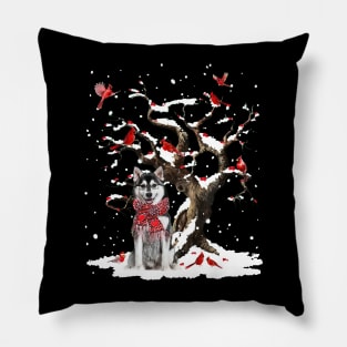 Husky Scarf Cardinal Snow Christmas Pillow