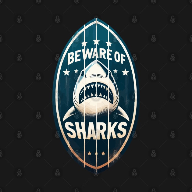 Beware of Sharks retro vintage by TomFrontierArt