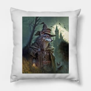 Wolf Wizard Witch Full Moon Pillow