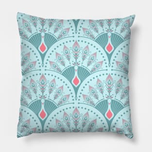 Mint and Coral Peacock Scales Pillow