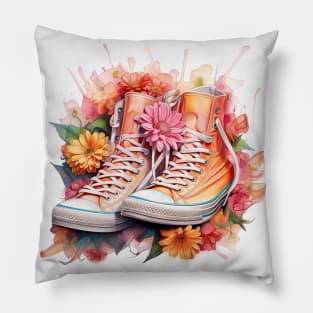 Sneakers With Flowers Watercolour Painting Pillow