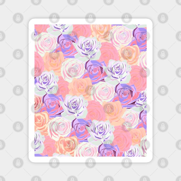 Peach, Pink and Purple, Floral Roses Pattern Magnet by OneThreeSix