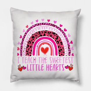 I Teach The Sweetest Hearts Rainbow Teacher Valentines Day Pillow