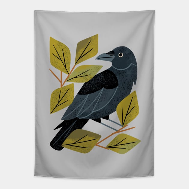 Perching Raven Tapestry by Renea L Thull