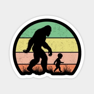 Bigfoot Sasquatch Walking With a Baby Vintage Hiking Dad Magnet