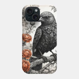 Black bird on branch Phone Case