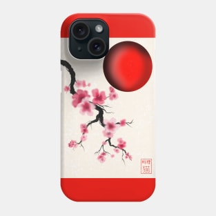 Pretty Japanese sakura (cherry blossom) and a red sun Phone Case