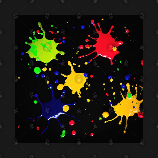 Bright coloured paint splats on a black background by Russell102