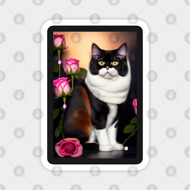 British Shorthair Tabby Roses Magnet by Enchanted Reverie