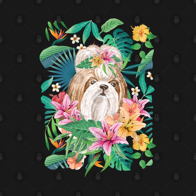 Tropical Long Haired Gold Red White Shih Tzu 13 by LulululuPainting