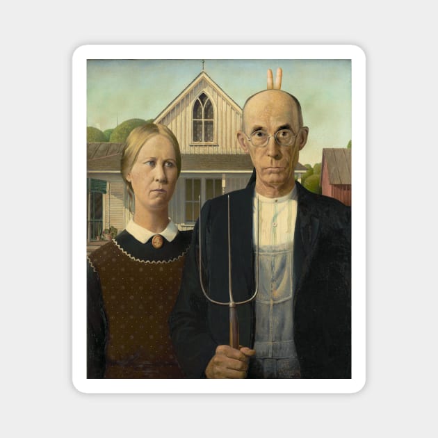 American Gothic with Bunny Ears Magnet by GloopTrekker