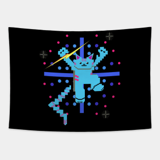 Cat Lightning Retro Gaming Beast Blue Tapestry