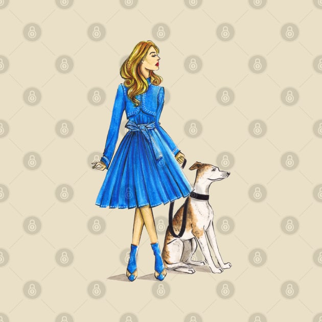 Lady in Blue and Her Dog by Ji Illustrator