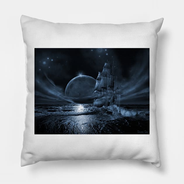 Ghost ship series: Full moon rising Pillow by surrealismart