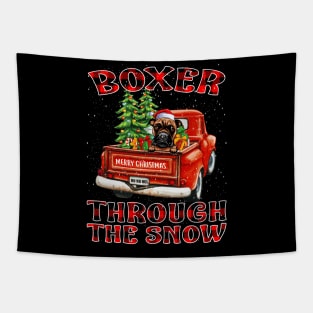 Christmas Boxer Through The Snow Dog Santa Truck Tree Tapestry