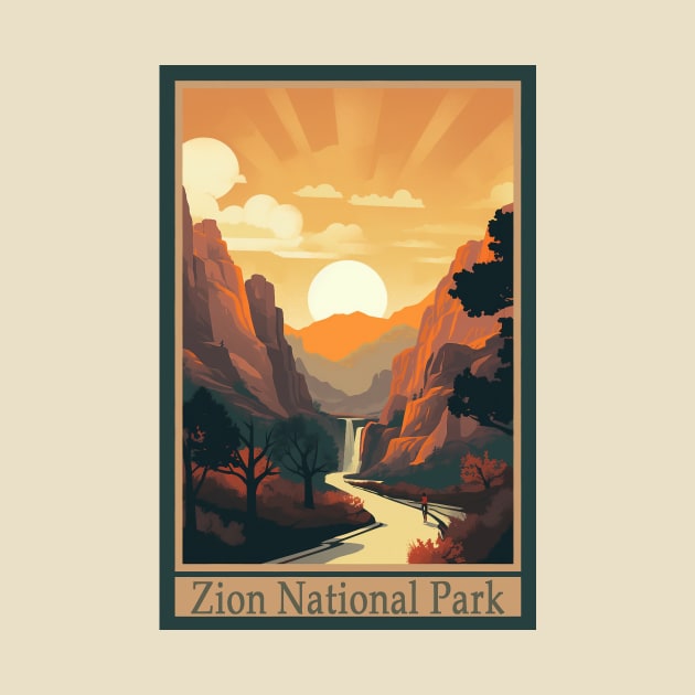 Zion National Park Vintage Travel Poster by GreenMary Design