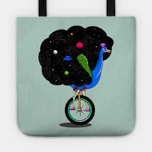 Peacock riding a bike Tote