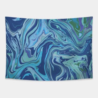 Shades of Moody Blue and Green Aesthetic Marble Pattern Tapestry