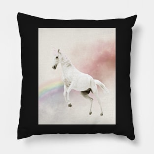 Unicorn white horse rainbow Pillow