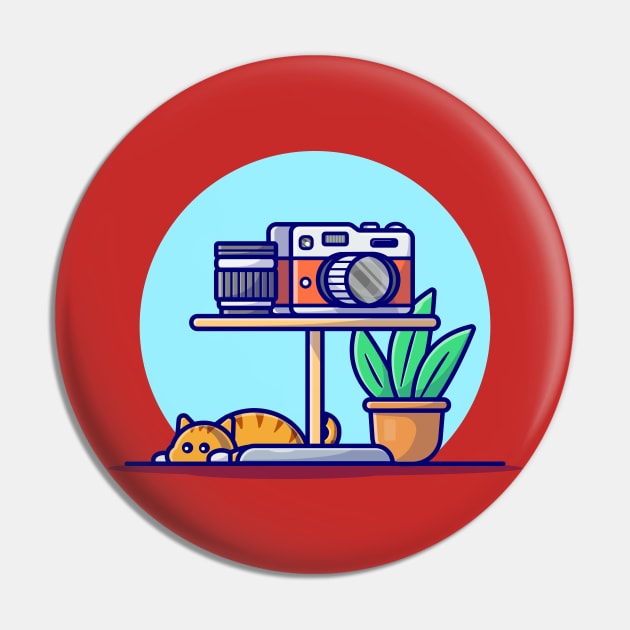 Camera And Lens On the Table With Cat Cartoon Vector Icon Illustration Pin by Catalyst Labs