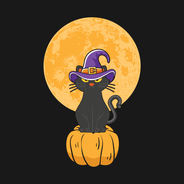 Halloween Black Cat On Pumpkin Full Moon by ReeseClaybro