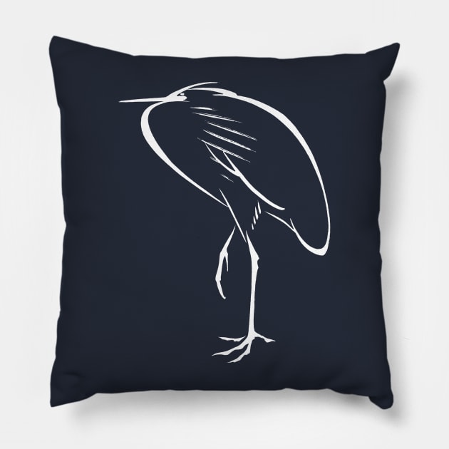 Japanese Sumi E Animals Egret Bird Pillow by Pixelchicken