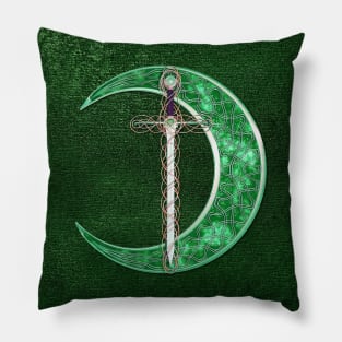 Green Celtic Moon And Celtic Sword Pillow