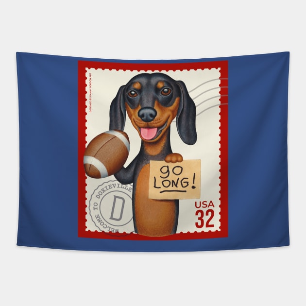 Cute Doxie with football ready to go long! Tapestry by Danny Gordon Art