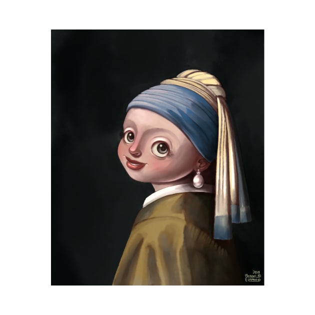 Cute Version of Girl with a Pearl Earring Masterpiece Art History Gift by basselelkadi