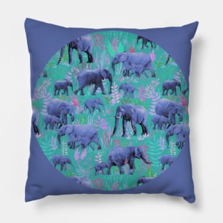 Sweet Elephants in Bright Teal, Pink and Purple Pillow