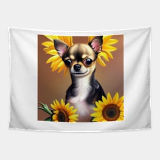 Chihuahua with Sunflowers Tapestry