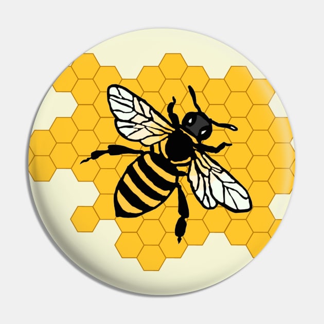 Black Bee/Wasp on Yellow Honeycomb Pin by Designs_by_KC