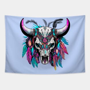 Boho futuristic neon skull Tapestry