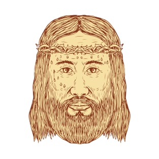 Jesus With Crown of Thorns Face Drawing T-Shirt