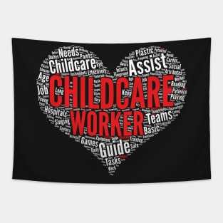 Childcare Worker Heart Shape Word Cloud Design print Tapestry