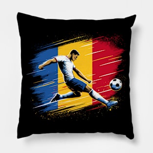 Dynamic Romania Soccer Star in Action - Vector Design Pillow