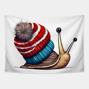 Cute snail wearing a pom pom toque Tapestry