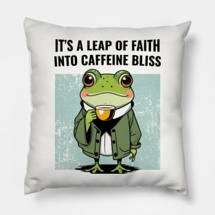 Frog Drinking Coffee Pillow