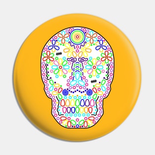 Colorful Skull de Los Muertos on White Pin