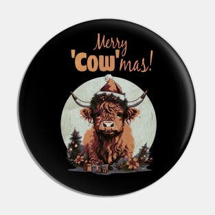 Highland Cow Christmas Merry and Bright, Scottish, Cow Xmas Farmer, Christmas sweater with cute Highland Cow Pin